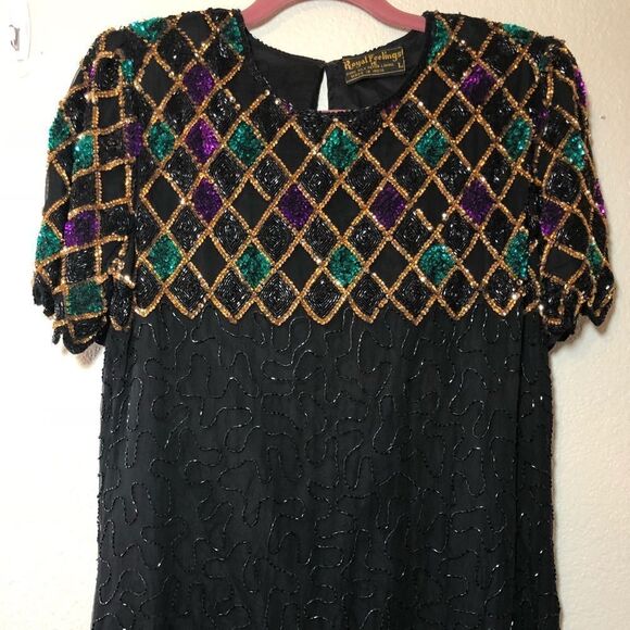 Vintage Beaded Black Cocktail Dress - Picture 2 of 6